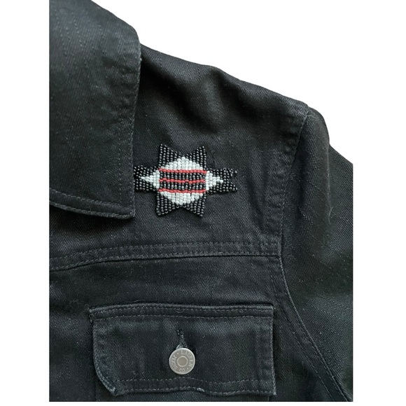 Lauren Jeans Co. Southwest Aztec Beaded Detail Black Jean Jacket 1X plus western - Picture 3 of 7